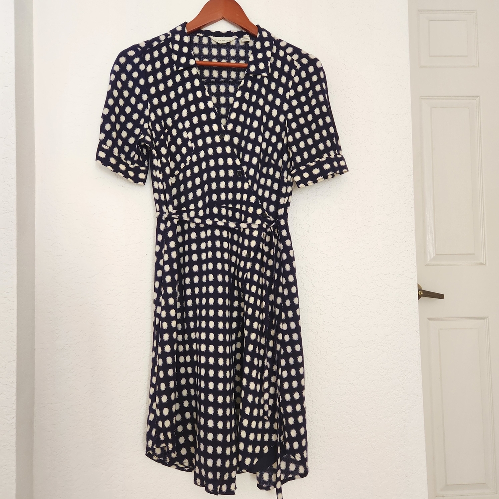 Anthropologie 11.1 TYLHO  Navy and White Polka Dot Beautiful Dress